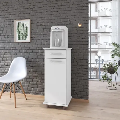 Balcão Para Bebedouro Viena 38cm 1 Porta 1 Gaveta Com Pés Branco Brilho<br>