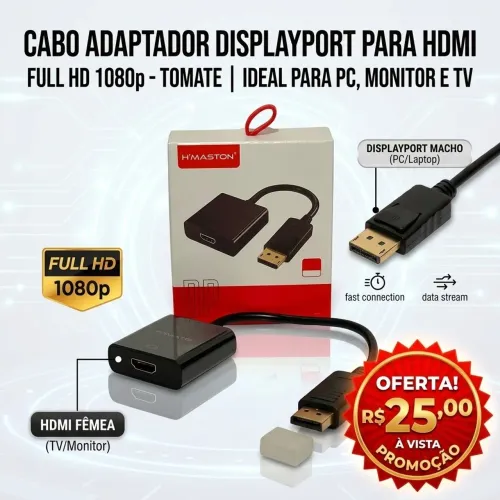 Cabo Conversor Displayport (Macho) Para HDMI (Fêmea), Preto