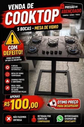 Fogão cook top 5 bocas mais só 4 funciona passamos cartão