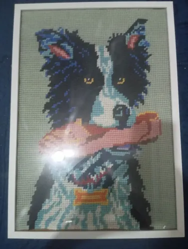 Quadro decorativo Border Collie-Bordado Ponto Cruz(Com moldura 
