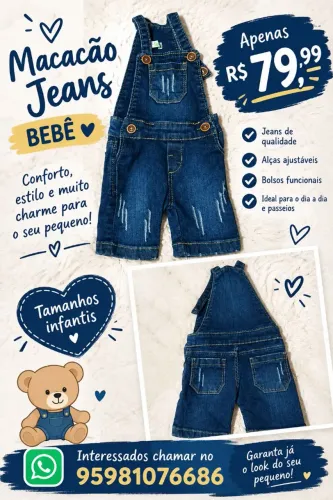 Jardineira Jeans infantil