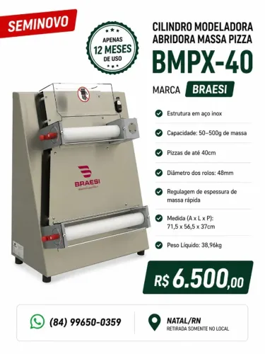 Cilindro Modelador Abridor de Massa para Pizza BRAESI BMPX-40 - Seminovo