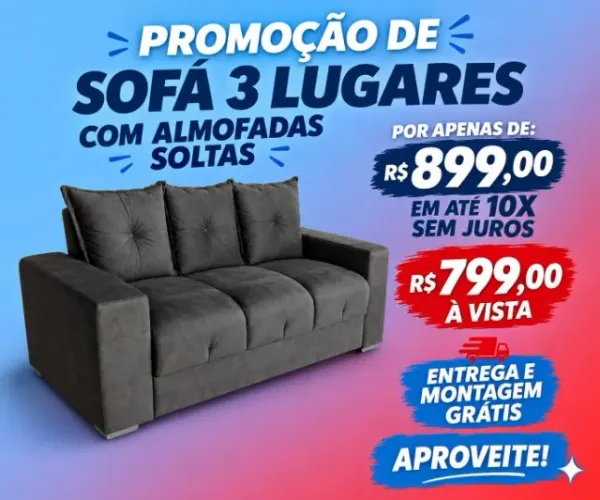 Super promoção de Sofa 3 Lugares Com Almofadas!!