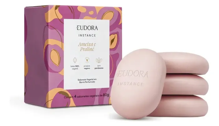 Kit 4 Sabonetes em Barra Eudora Instance Ameixa e Praliné 80g Cada