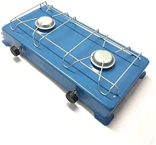 fogão portátil 2 bocas a gás - ideal para camping, viagem e piqueniques, azul