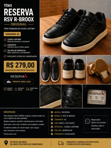 Tênis Reserva RSV R-Broox Original Couro Legítimo Tam. 42 - Excelente Estado