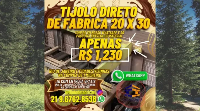 tijolo 10 furos 20x30 fabricante direto só pague na entrega