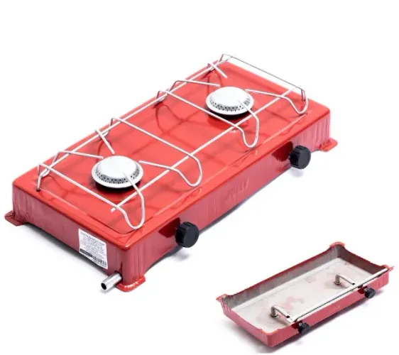 fogão portátil 2 bocas a gás - ideal para camping e viagem, vermelho
