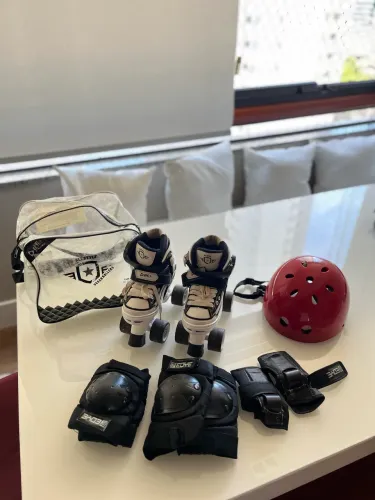 Kit patins 4 rodas all style com todas as proteções, tamanho 29-32 