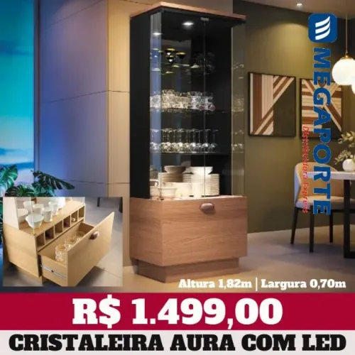 Cristaleira com Led 1 Gavetão 2 Portas de Vidro (2 Cores) Entrega Grátis!