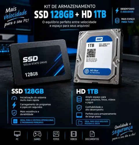 SSD de 128 GB e HD de 1TB