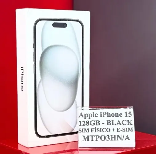 Apple iPhone 15 128GB - Preto - Chip Fisico+Chip Virtual - Produto Novo com Garantia