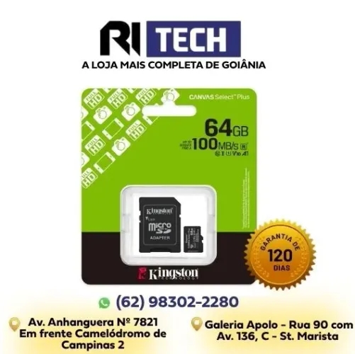 Memória Micro SD C10 64GB 100MB/s Kingston Canvas Plus SDCS3/64GB
