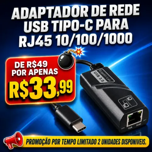 Adaptador de Rede USB Tipo-C para RJ45 Gigabit