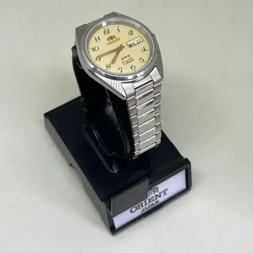 relógio orient 3 estrelas automático fab00003c9 masculino prata fundo creme original
