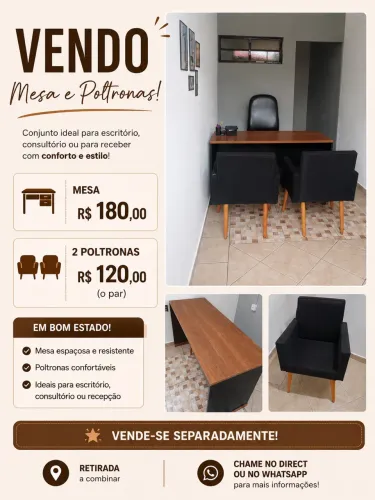 Mesa de escritório e poltronas 