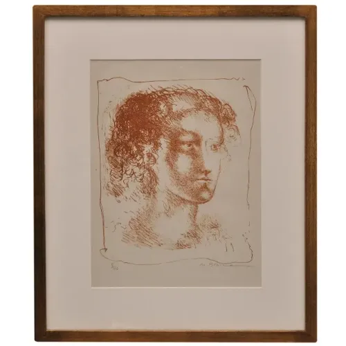 Marcelo Grassmann, litografia "retrato" de 54 x 44 cm, assinada à mão e com moldura