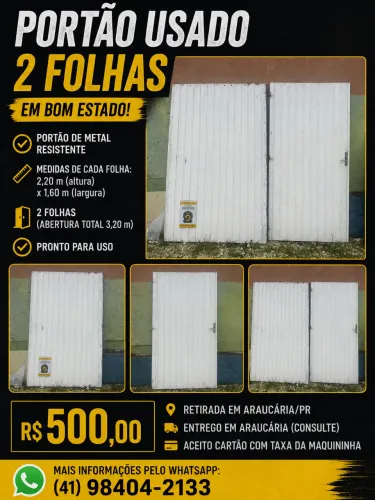     Portão Grande de Metal 2 Folhas - Pronto para Instalar