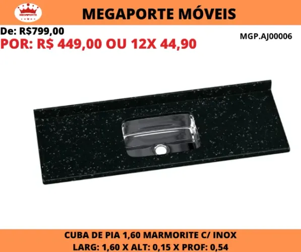 CUBA DE PIA 1.60 MARMORITE C/INOX