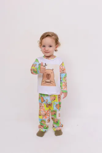 Pijama Mundo Colorá Infantil Unissex Longo Tamanho 1 - Suede + Elastano.