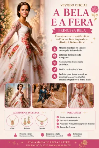 Vestido Oficial Bela e a Fera Original EUA + Acessórios | 8 Anos