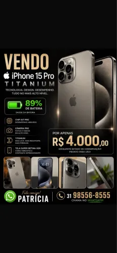 Promoção a iPhone 15 pro titânio natural 128 gigas por apenas 4.000