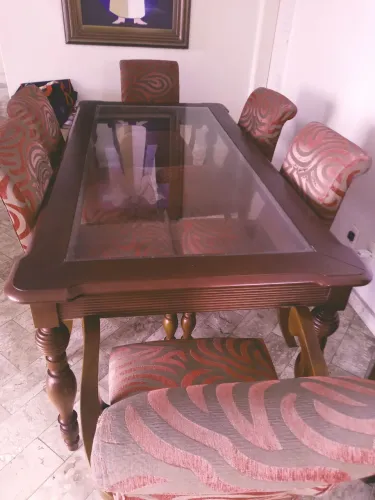 Mesa sala jantar Madeira pura com tampo de vidro