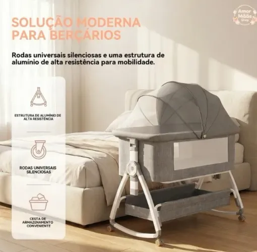 Berço Portátil Moises Co-bed Com Balanço Mosquiteiro e Cesto Regulagem de Altura
