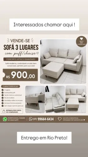 Sofá Linho Living com Puff/Chaise