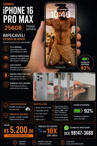 iPhone 16 pro Max impecável 92% Bateria