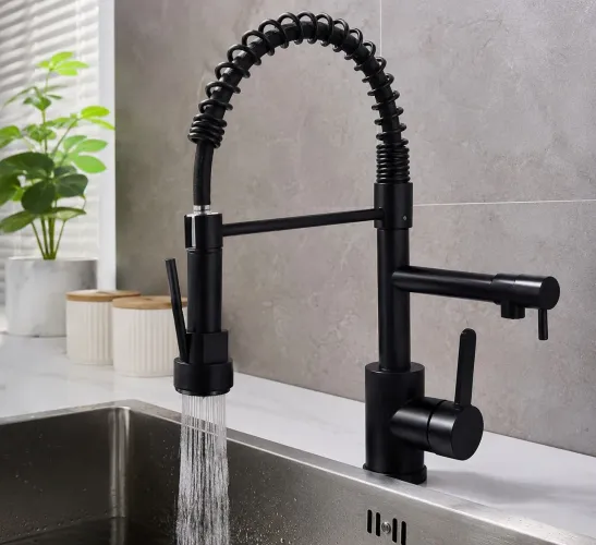 Torneira Gourmet Preta para Cozinha - Com Ducha Flexível e Saída Dupla de Água
