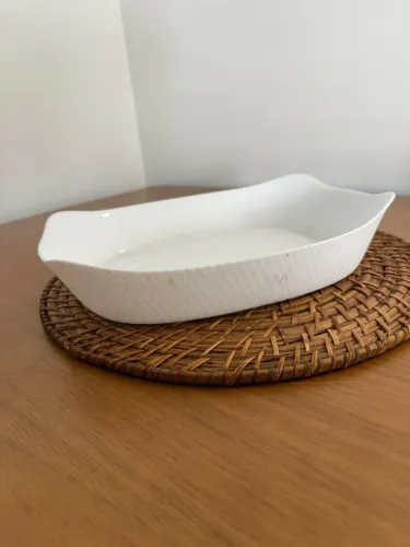 Travessa Retangular de Cerâmica Branca para Forno - Textura Trançada