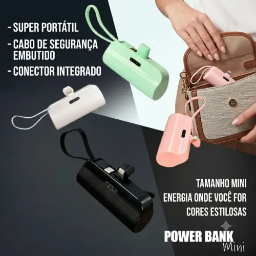 mini power bank 5000mAh Carregador Portátil Plug & Play para iPhone e tipo c