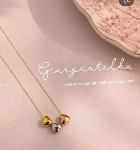 Gargantilha de ouro 3 corações 