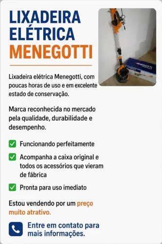 Lixadeira Elétrica Menegotti Semi-nova. 