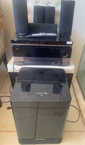 RECEIVER HARMAN KARDON COM DVD + CAIXA E SUBWOOFER