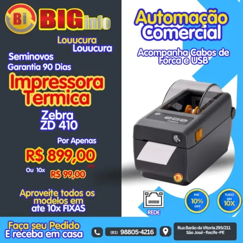 Impressora De Etiquetas e Pulseiras Zebra Zd410, Compacta Com Usb - em ate 10x Fixas 