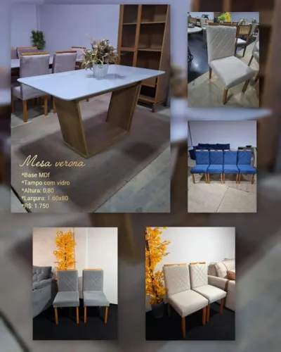 Mesa Verona 1,60 X 0,80 tampo c/ vidro cadeiras a escolha