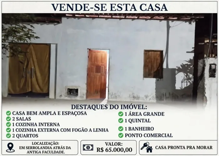 CASA GRANDE COM PONTO COMERCIAL EM SERROLANDIA