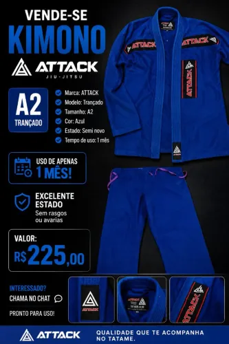 Kimono ATTACK A2 Trançado Azul - Semi Novo (1 Mês de Uso) | R$ 225