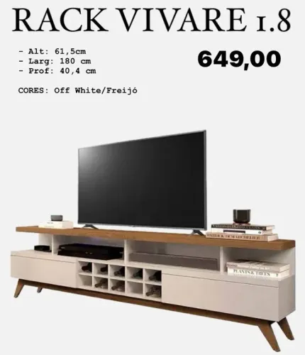 Rack para TV 1.8 Vivaré - Off White/Freijó FRETE GRÁTIS