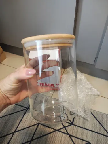 Kit com 3 potes de vidro borossilicado com tampa de madeira