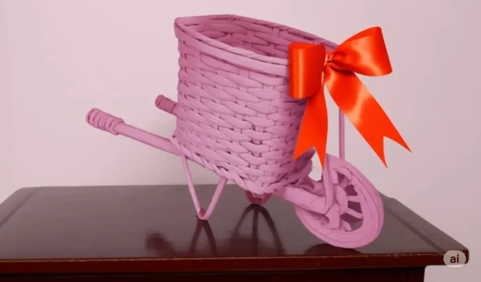 Miniatura de carrinho de mão decorativo com laço