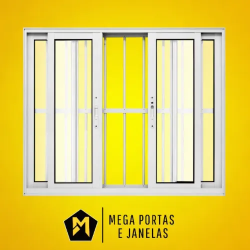 Janela Quatro Folhas Alumínio Branco Com Grade - Linha 25 (Completa)
