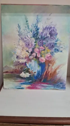 Quadro com flores em tons pastel óleo sobre tela 30x40cm