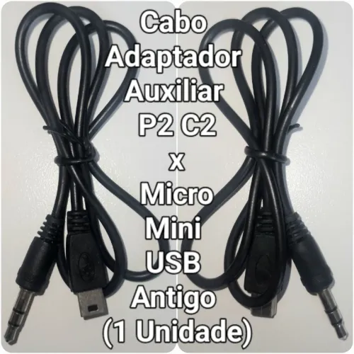 Cabo Adaptador Auxiliar P2 C2 x Micro Mini USB Antigo