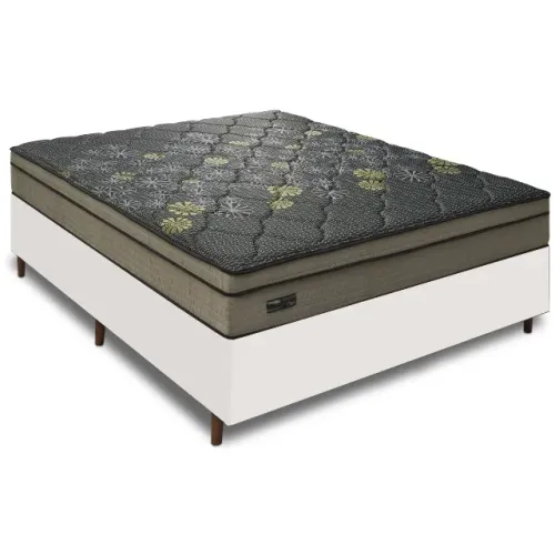 Cama Casal- Colchão Casal D26 Vigo Molas Ensacadas + Base Box Simples Avalon Corino Preto
