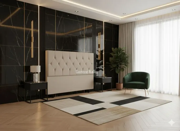 Cabeceira estofada com design elegante e