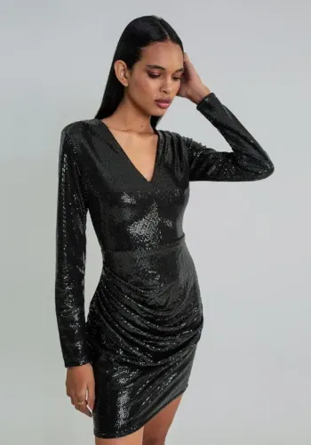 Vestido Malha Paetê Curto Lez a Lez