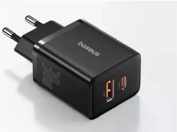 Carregador Celular Baseus Usb-a + Usb-c Qc 3.0 Pd 30w Preto